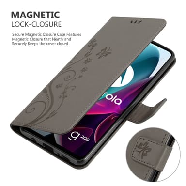 Motorola MOTO G200 5G lommebokdeksel Blomster (grå)