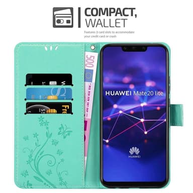 Huawei MATE 20 LITE lommebokdeksel Blomster (turkis)
