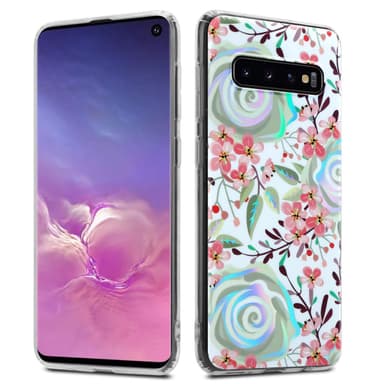 Samsung Galaxy S10 4G lommebokdeksel Blomster (hvit)