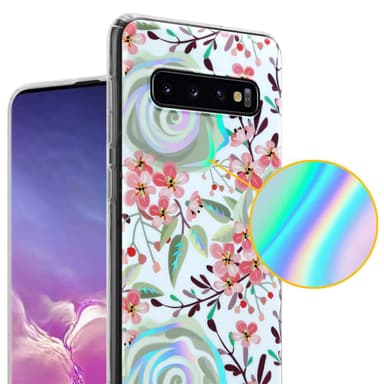 Samsung Galaxy S10 4G lommebokdeksel Blomster (hvit)