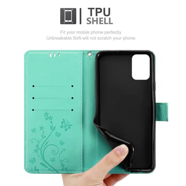 Motorola MOTO G9 PLUS lommebokdeksel Blomster (Turkis)