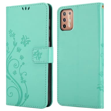 Motorola MOTO G9 PLUS lommebokdeksel Blomster (Turkis)