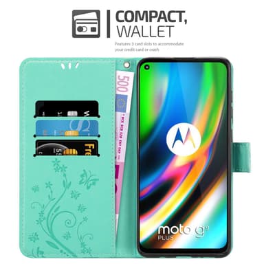 Motorola MOTO G9 PLUS lommebokdeksel Blomster (Turkis)