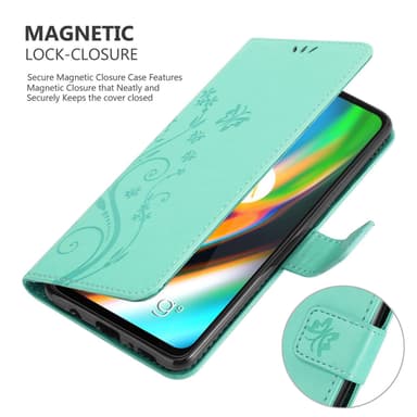 Motorola MOTO G9 PLUS lommebokdeksel Blomster (Turkis)