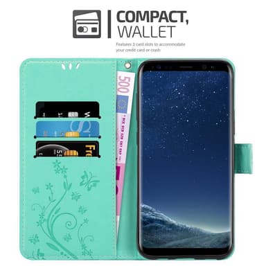 Samsung Galaxy S8 lommebokdeksel Blomster (turkis)