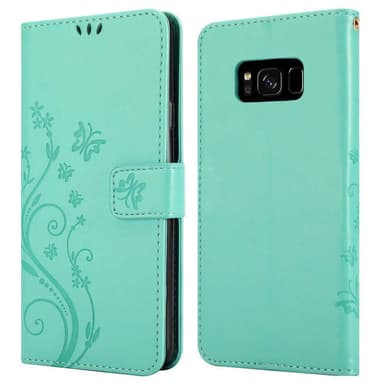 Samsung Galaxy S8 lommebokdeksel Blomster (turkis)