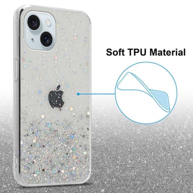 iPhone 15 Silikondeksel Glitter (Gjennomsiktig)