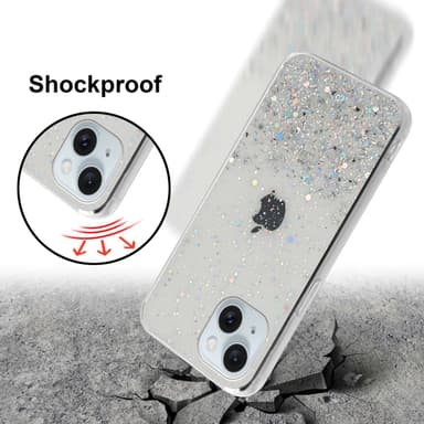 iPhone 15 Silikondeksel Glitter (Gjennomsiktig)