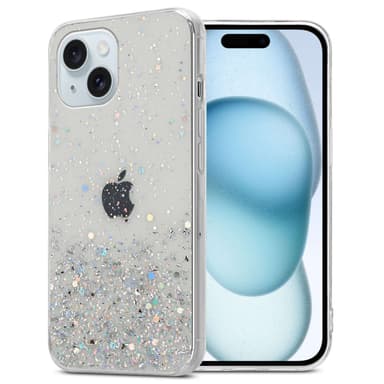 iPhone 15 Silikondeksel Glitter (Gjennomsiktig)