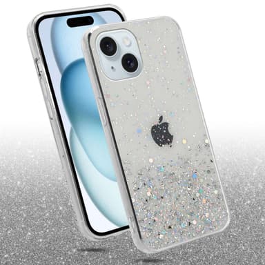 iPhone 15 Silikondeksel Glitter (Gjennomsiktig)