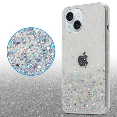 iPhone 15 Silikondeksel Glitter (Gjennomsiktig)