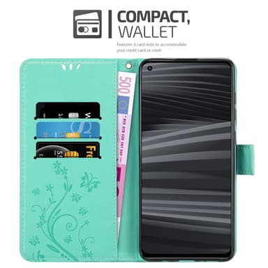 Realme GT 2 / GT Neo 2 lommebokdeksel Blomster (turkis)