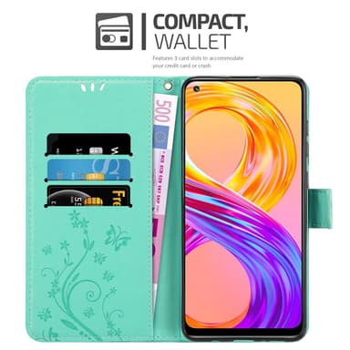 Realme 8 4G / 8 PRO lommebokdeksel Blomster (turkis)