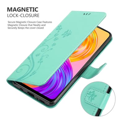 Realme 8 4G / 8 PRO lommebokdeksel Blomster (turkis)