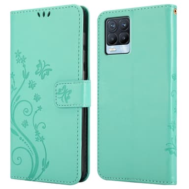 Realme 8 4G / 8 PRO lommebokdeksel Blomster (turkis)