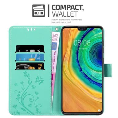 Huawei MATE 30 lommebokdeksel Blomster (turkis)