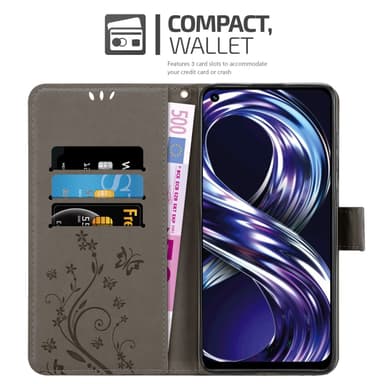 Realme 8i / Narzo 50 4G lommebokdeksel Blomster (grå)