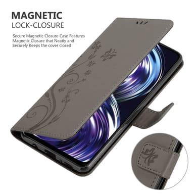 Realme 8i / Narzo 50 4G lommebokdeksel Blomster (grå)