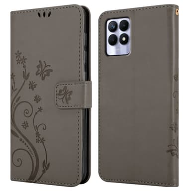 Realme 8i / Narzo 50 4G lommebokdeksel Blomster (grå)