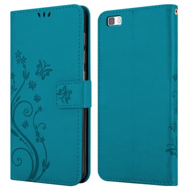 Huawei P8 LITE 2015 lommebokdeksel Blomster (blå)