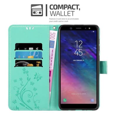 Samsung Galaxy A6 2018 lommebokdeksel Blomster (turkis)