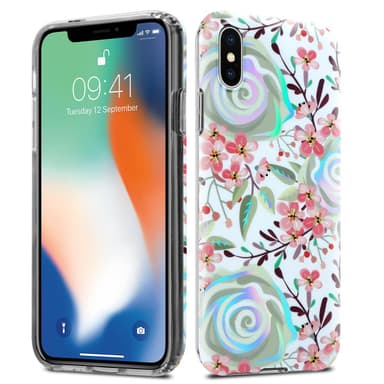 iPhone X / XS lommebokdeksel Blomster (hvit)