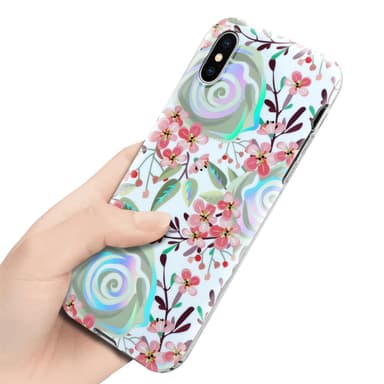 iPhone X / XS lommebokdeksel Blomster (hvit)