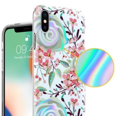iPhone X / XS lommebokdeksel Blomster (hvit)