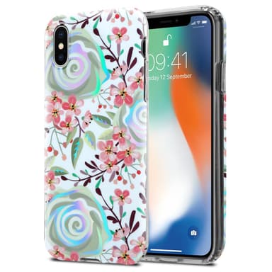 iPhone X / XS lommebokdeksel Blomster (hvit)