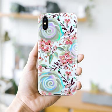 iPhone X / XS lommebokdeksel Blomster (hvit)