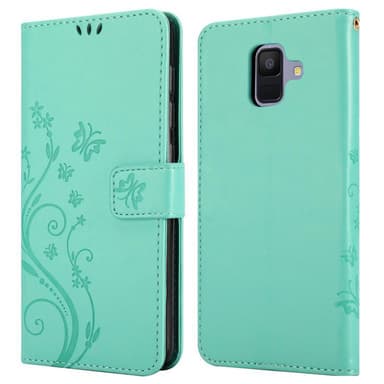 Samsung Galaxy A6 2018 lommebokdeksel Blomster (turkis)
