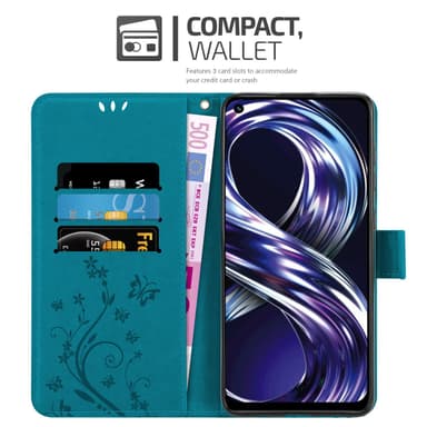 Realme 8i / Narzo 50 4G lommebokdeksel Blomster (blå)