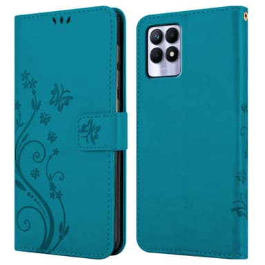 Realme 8i / Narzo 50 4G lommebokdeksel Blomster (blå)