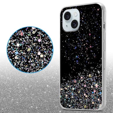 iPhone 15 Silikondeksel Glitter (Svart)