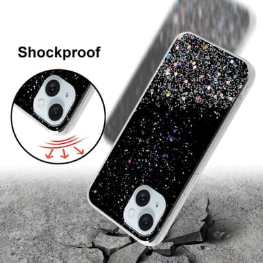iPhone 15 Silikondeksel Glitter (Svart)