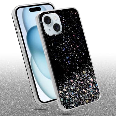 iPhone 15 Silikondeksel Glitter (Svart)