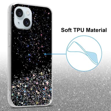iPhone 15 Silikondeksel Glitter (Svart)