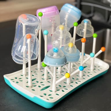 Avløpsstativ og holder for tåteflasker (blå - hvit)