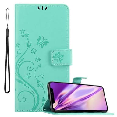 iPhone 11 PRO MAX lommebokdeksel Blomster (turkis)