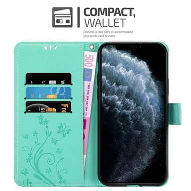 iPhone 11 PRO MAX lommebokdeksel Blomster (turkis)