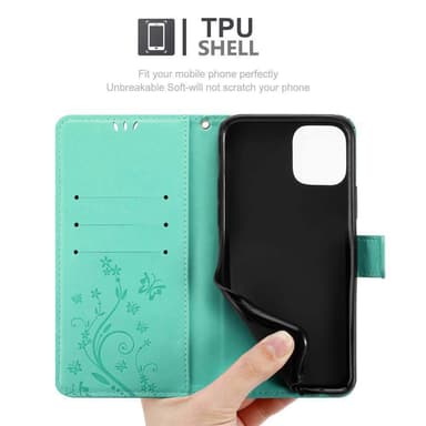 iPhone 11 PRO MAX lommebokdeksel Blomster (turkis)