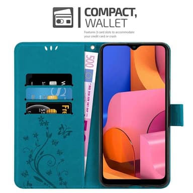 Samsung Galaxy A20s lommebokdeksel Blomster (blå)