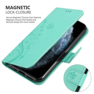 iPhone 11 PRO MAX lommebokdeksel Blomster (turkis)