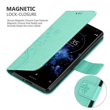 Sony Xperia XZ2 lommebokdeksel Blomster (turkis)