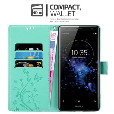 Sony Xperia XZ2 lommebokdeksel Blomster (turkis)