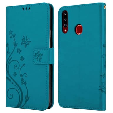 Samsung Galaxy A20s lommebokdeksel Blomster (blå)