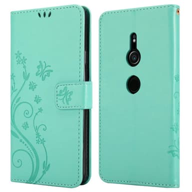 Sony Xperia XZ2 lommebokdeksel Blomster (turkis)