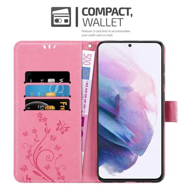 Samsung Galaxy S21 5G lommebokdeksel Blomster (rosa)