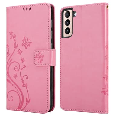 Samsung Galaxy S21 5G lommebokdeksel Blomster (rosa)