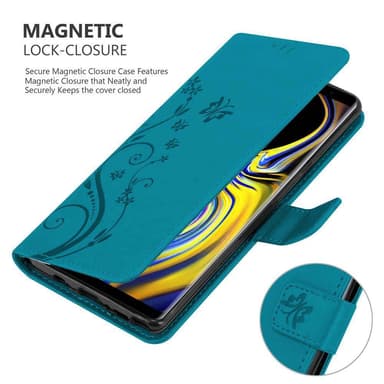 Samsung Galaxy NOTE 9 lommebokdeksel Blomster (blå)